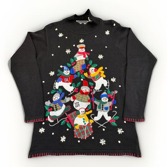 Victoria Jones Woman Black Snowman Holiday Christmas Sweater Medium - Picture 1 of 10
